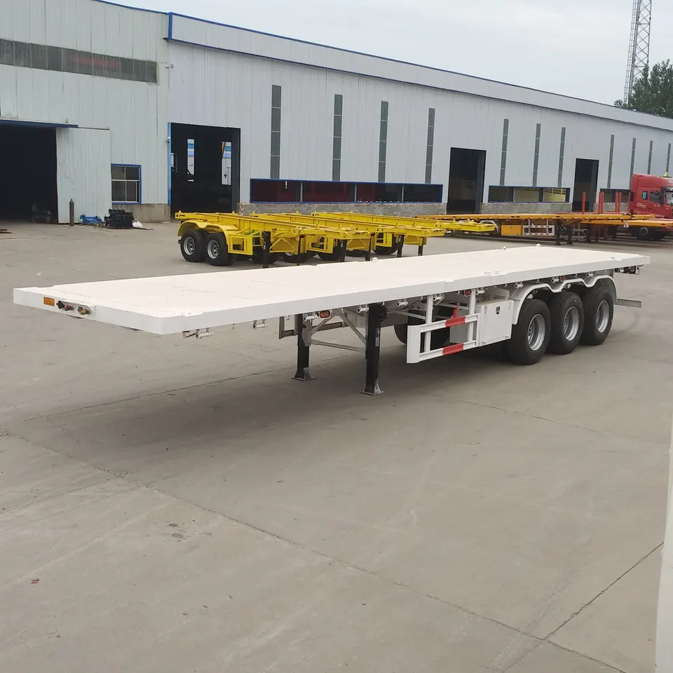 3 Axle Transport 20ft 40ft Container Flatbed Semi Trailer For Sale - OneStop Container Store