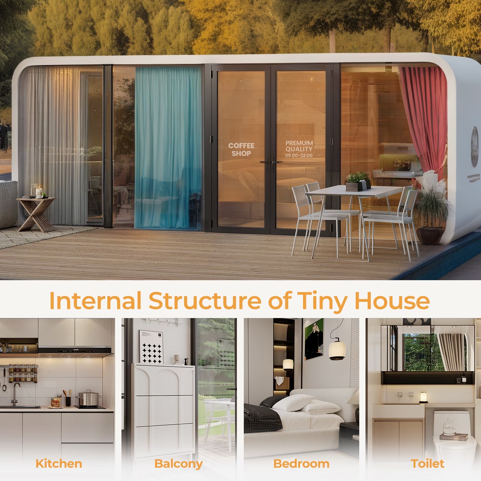 WalkMax Luxury Modern Prefab Cabin - 19ft Mobile Capsule with Bedroom, Kitchen and Bathroom, Storm Resistant prefab Cabin -16 Typhoon and 12 Earthquake Proof Mobile Cabin for Travel and Outdoor Living - Image 9