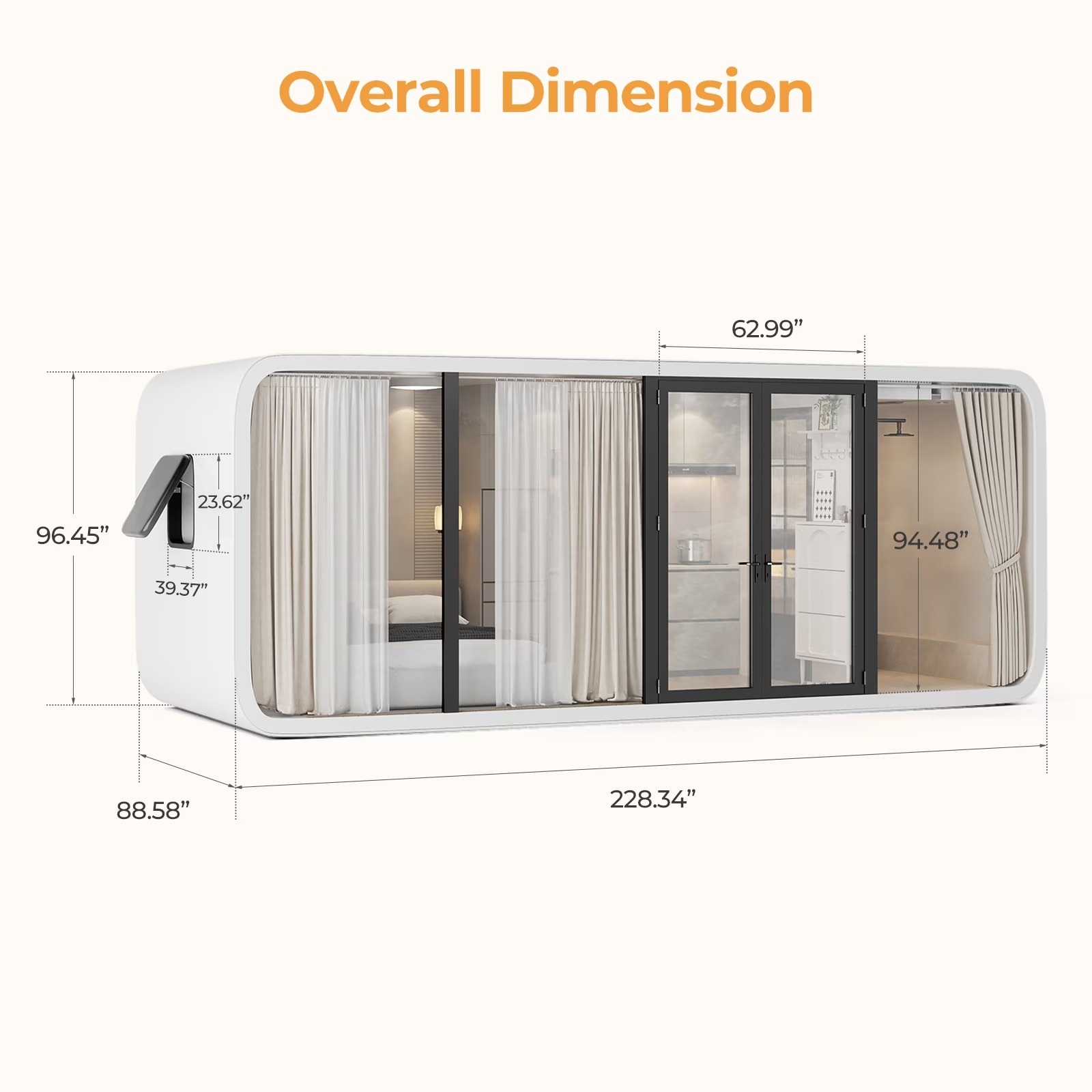 WalkMax Luxury Modern Prefab Cabin - 19ft Mobile Capsule with Bedroom, Kitchen and Bathroom, Storm Resistant prefab Cabin -16 Typhoon and 12 Earthquake Proof Mobile Cabin for Travel and Outdoor Living - Image 6