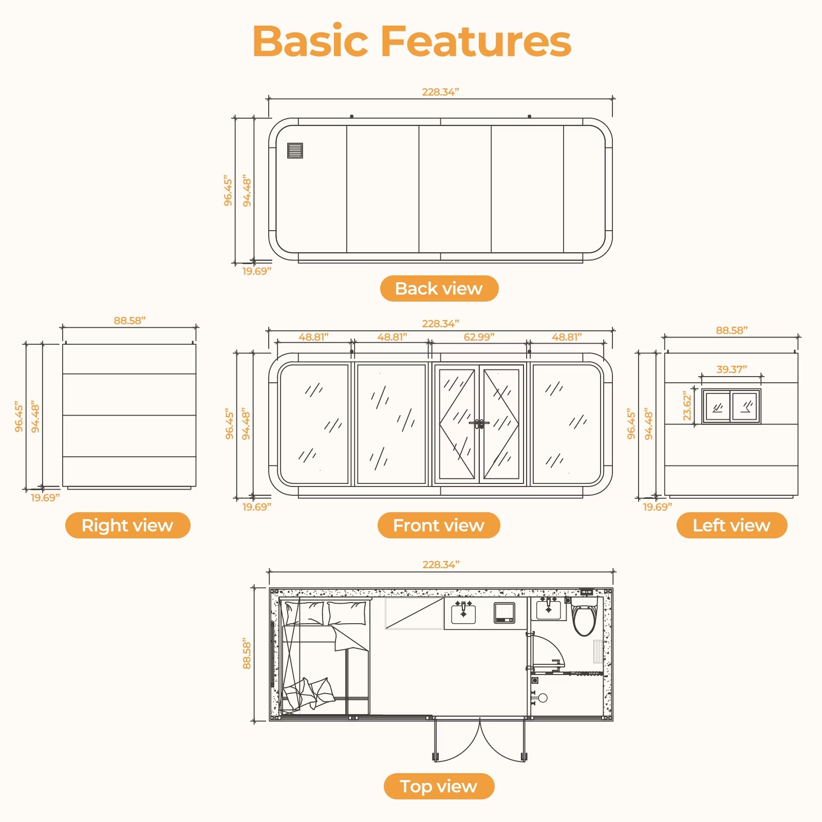 WalkMax Luxury Modern Prefab Cabin - 19ft Mobile Capsule with Bedroom, Kitchen and Bathroom, Storm Resistant prefab Cabin -16 Typhoon and 12 Earthquake Proof Mobile Cabin for Travel and Outdoor Living - Image 2